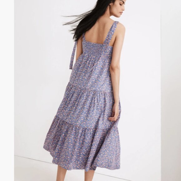 Madewell Tie-Strap Tiered Midi Dress in Summer Vines print- Sz L - Picture 3 of 7